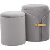 Dahlia Nesting Ottoman Set in Silver Velvet with Gold Accents